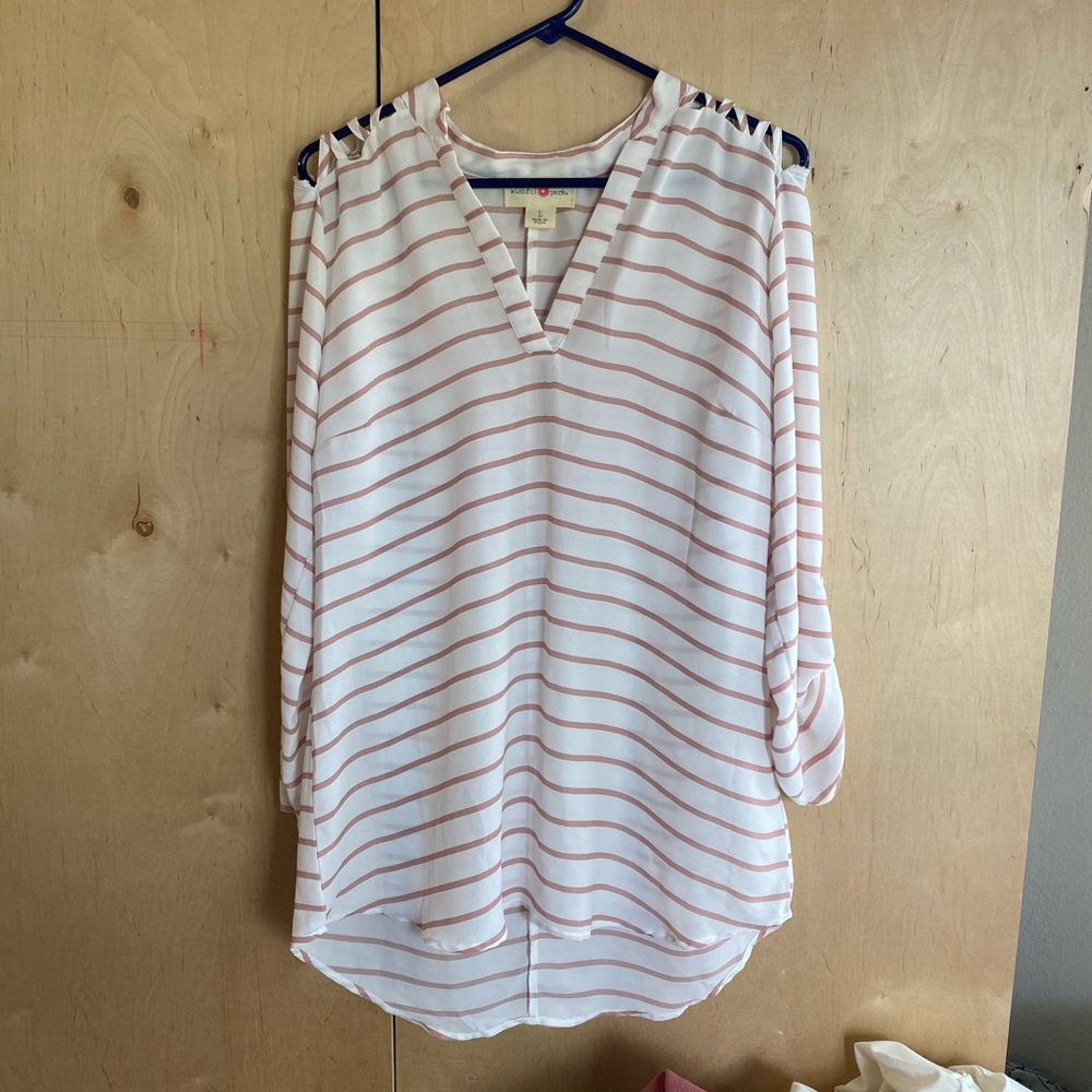 Wishful Park White with Pink Strip Blouse - Size L